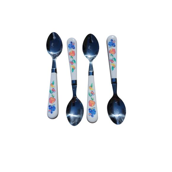 4 Corelle by Coring Fruit Basket Stainless Teaspoons Flatware Plastic MCM 7.75" - Picture 1 of 8